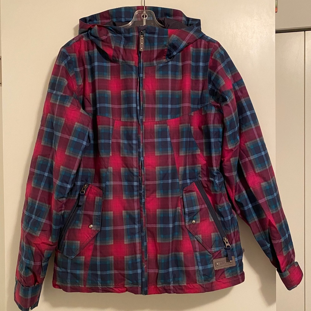Burton, plaid women’s snowboarding Jacket, insulated, sz L